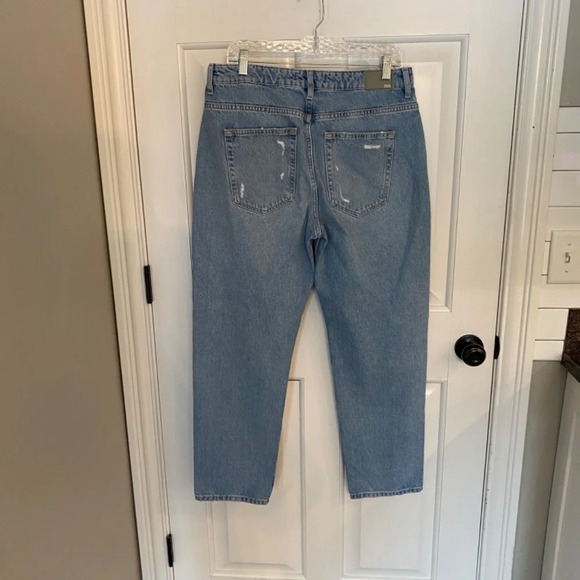 Zara High Rise Distressed Straight Leg Jeans Blue 33821 - Picture 7 of 12